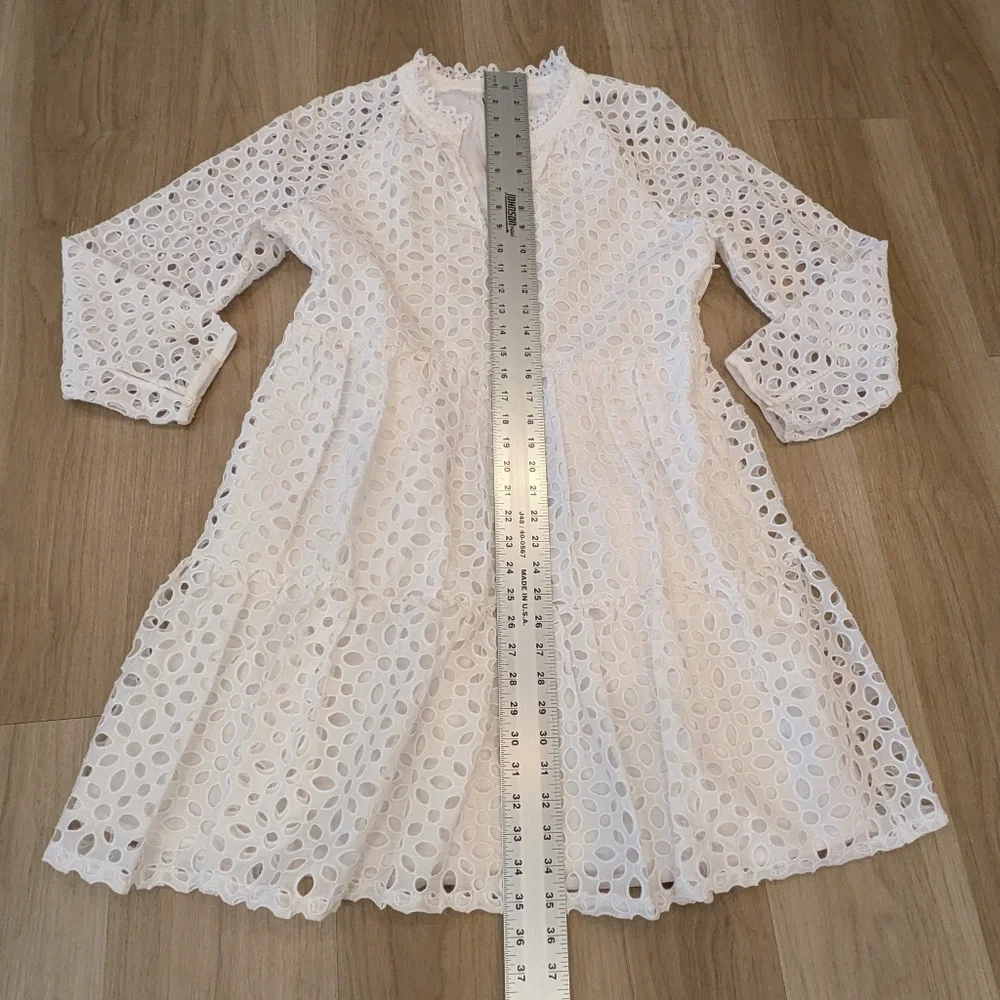 J Crew White Eyelet Tiered Dress Size S